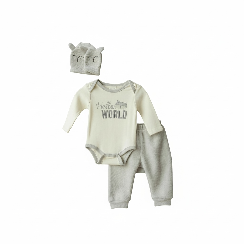 'Hello World' Grey Three-Piece Set