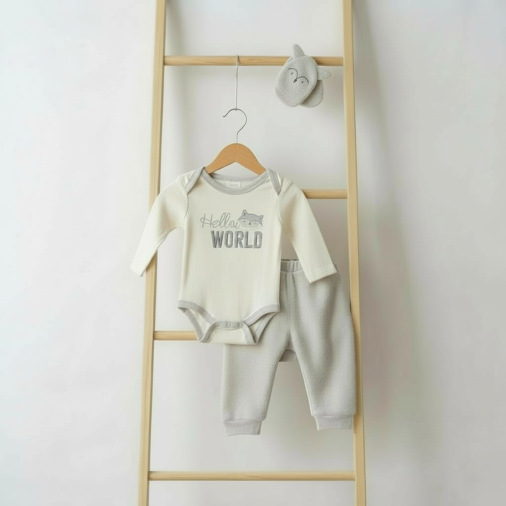 'Hello World' Grey Three-Piece Set