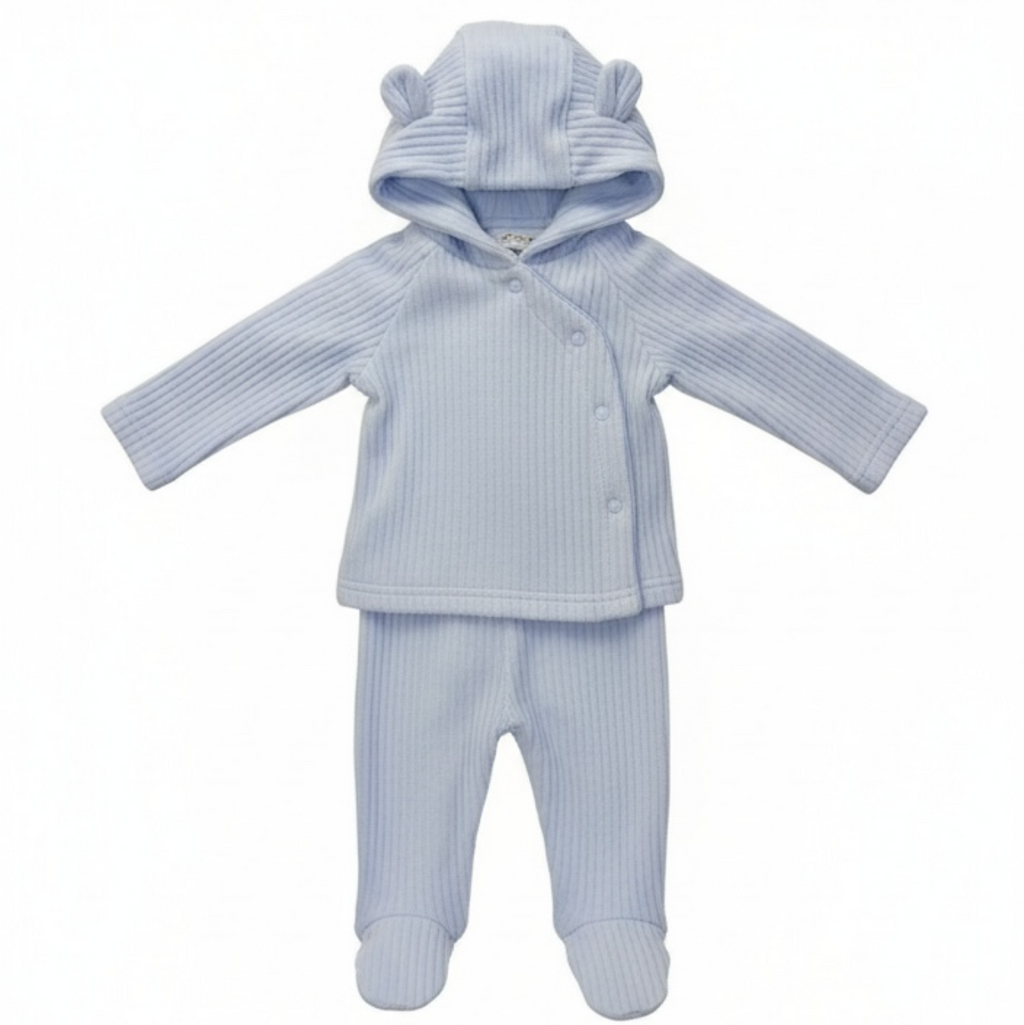 Baby Blue Ribbed Two-Piece Hooded Set