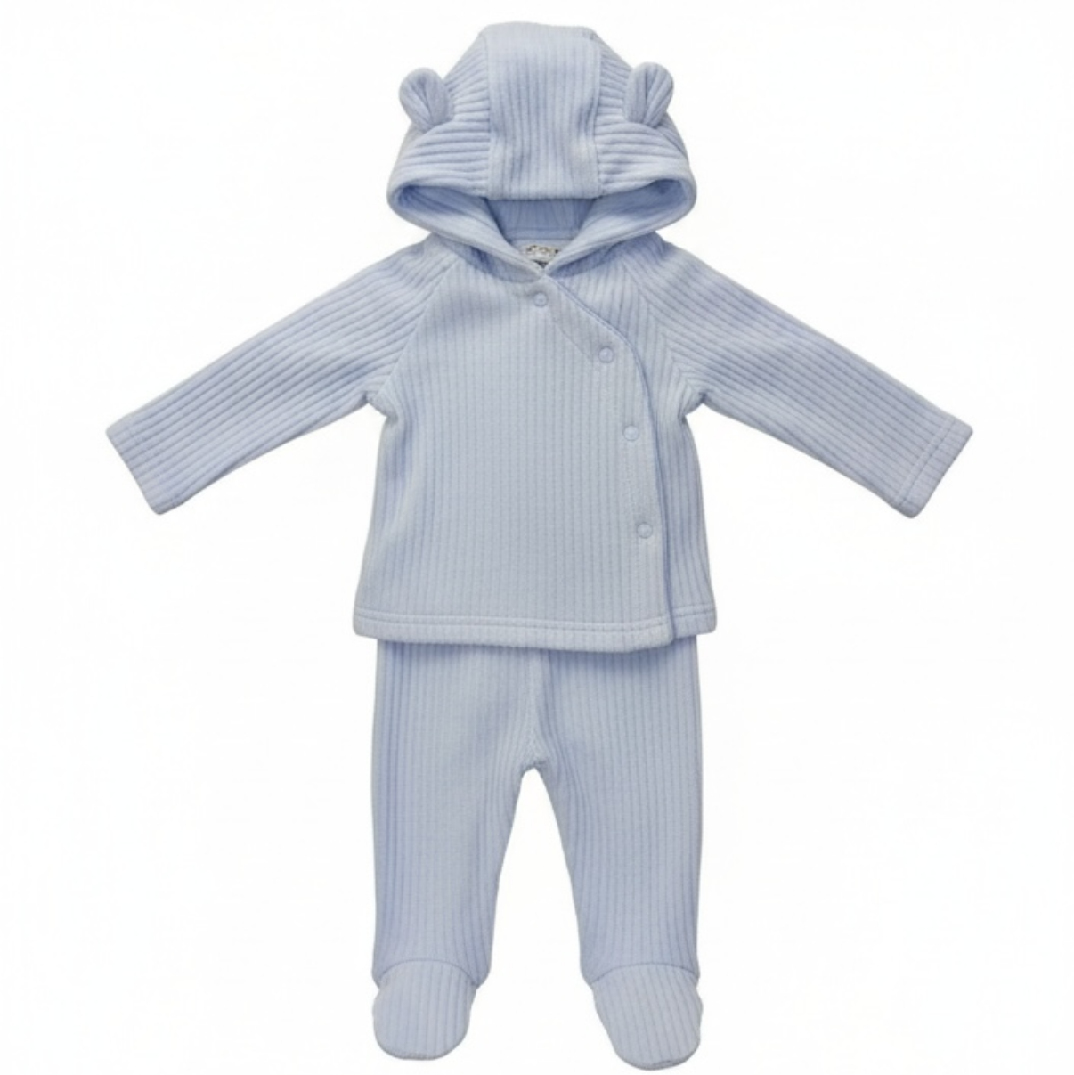 Baby Blue Ribbed Two-Piece Hooded Set