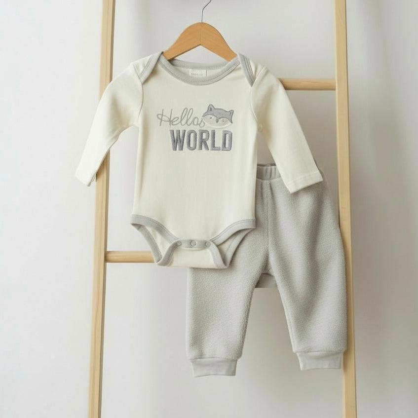 'Hello World' Grey Three-Piece Set